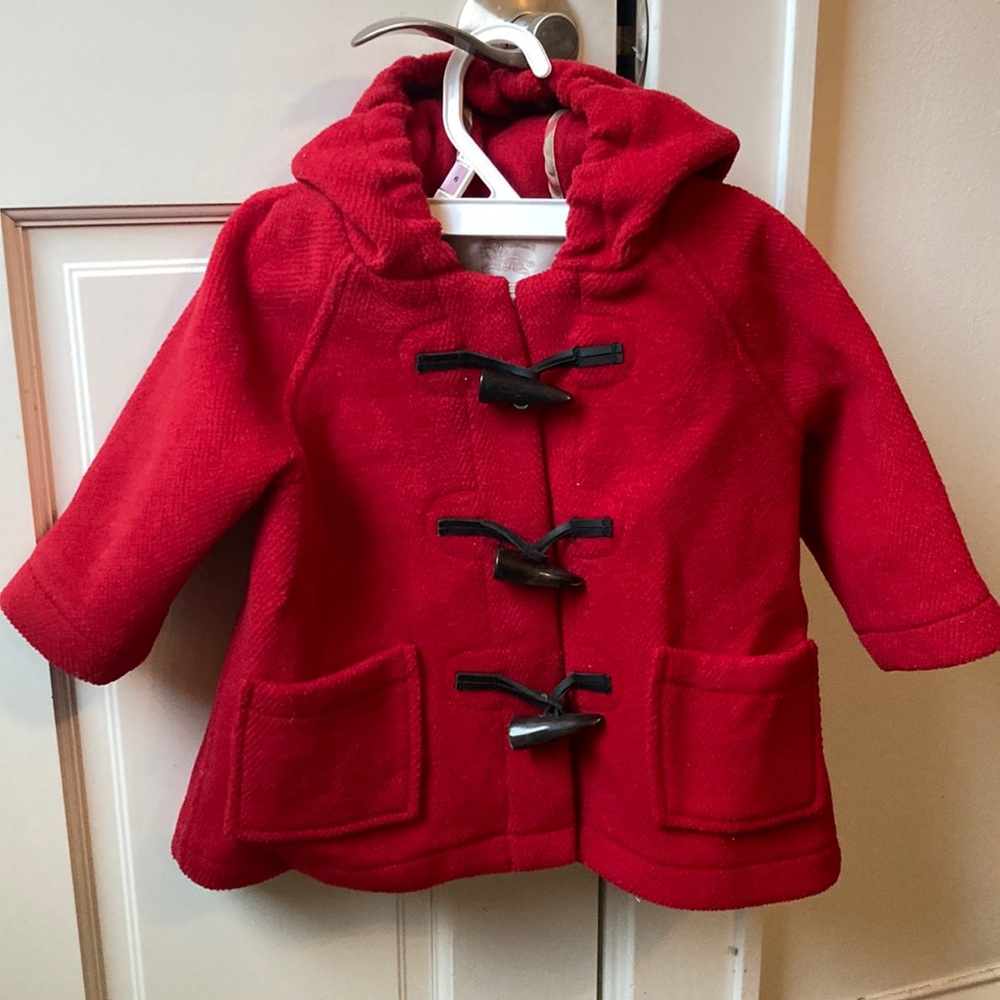 Burberry toddler pea coat with toggles. Red. Size 6-12 months.